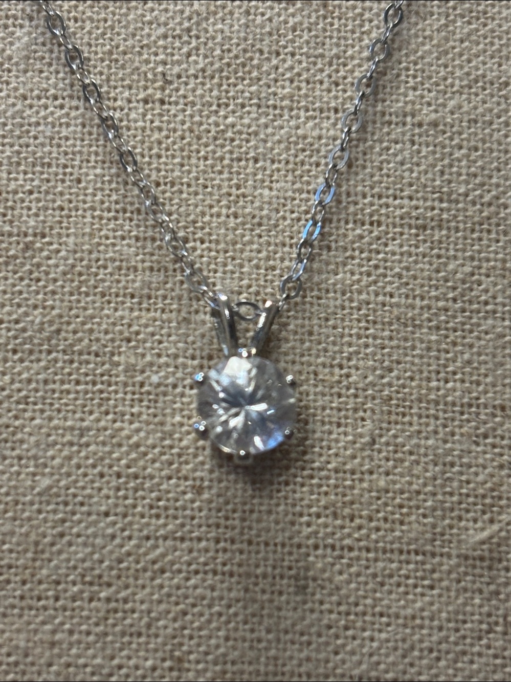Classic Silver tone Solitaire crystal Pendant Necklace - clear